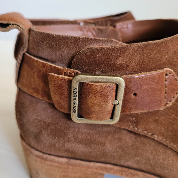 Kork Ease Ankle Boots Size 7 Brown Suede Mesa Side Zips Stacked Heel Western - Picture 11 of 12